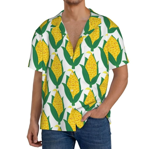 Cauagu Corn Cob Men's Short Sleeve Button Down Hawaiian Shirt for Men Bowling Shirts Casual Summer Beach Shirt,Large