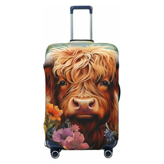 Cauagu Countryside Colorful Floral Cow Print Travel Luggage Cover,Travel Dust-proof Suitcase Cover Softside Suitcase Protector for 18-32inch,Not Included Suitcase