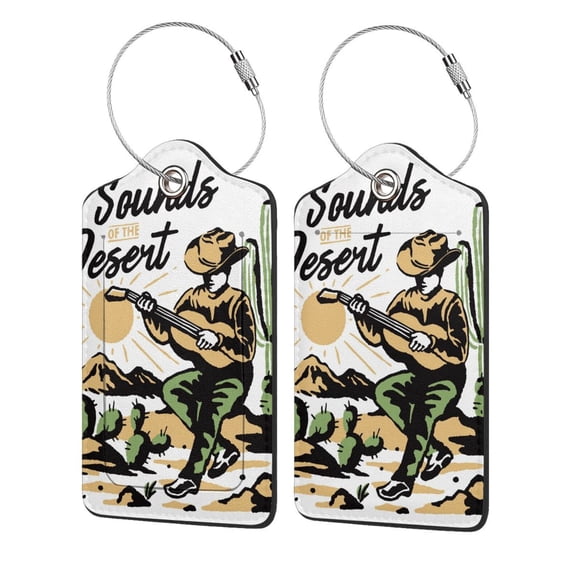 Cauagu Cowboy Playing Guitar Pattern Luggage Tags,Leather Luggage Tags Personalized Luggage Tag Travel Tags Privacy Cover ID Label for Travel Bag Suitcase-2 PCS