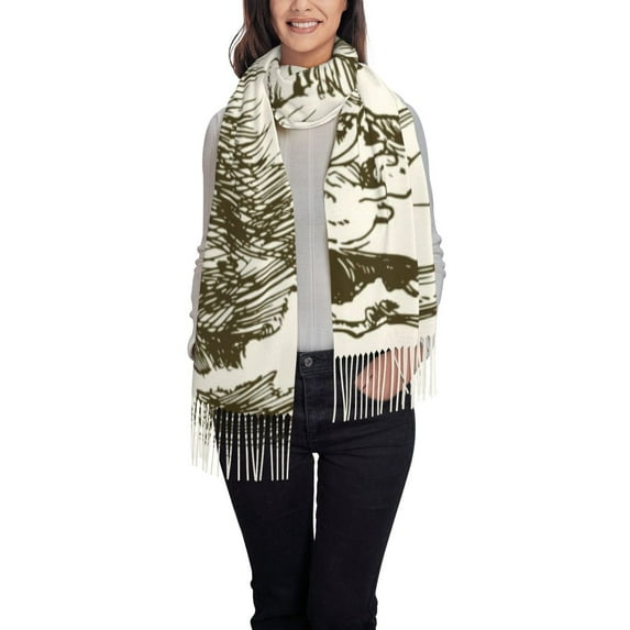 Cauagu Cows Grazing On Meadow 1 Print Women Wrap Shawl tassels Scarves Retro Scarf 77.6"X28.3"