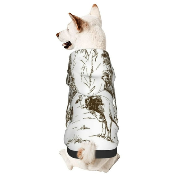 Cauagu Cows Grazing On The Meadow 2 Pattern Winter Pet Hoodie Sweatshirts- Dog Hoodie Sweater with Leash Hole - Cute Dog Hoodie - Pet Clothes Puppy Cat Custume -Large