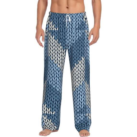 Cauagu Cozy Knitted Blue Chevron Mens Pajama Pants Sleep & Lounge Pants,PJ Bottoms with Pockets-X-Large