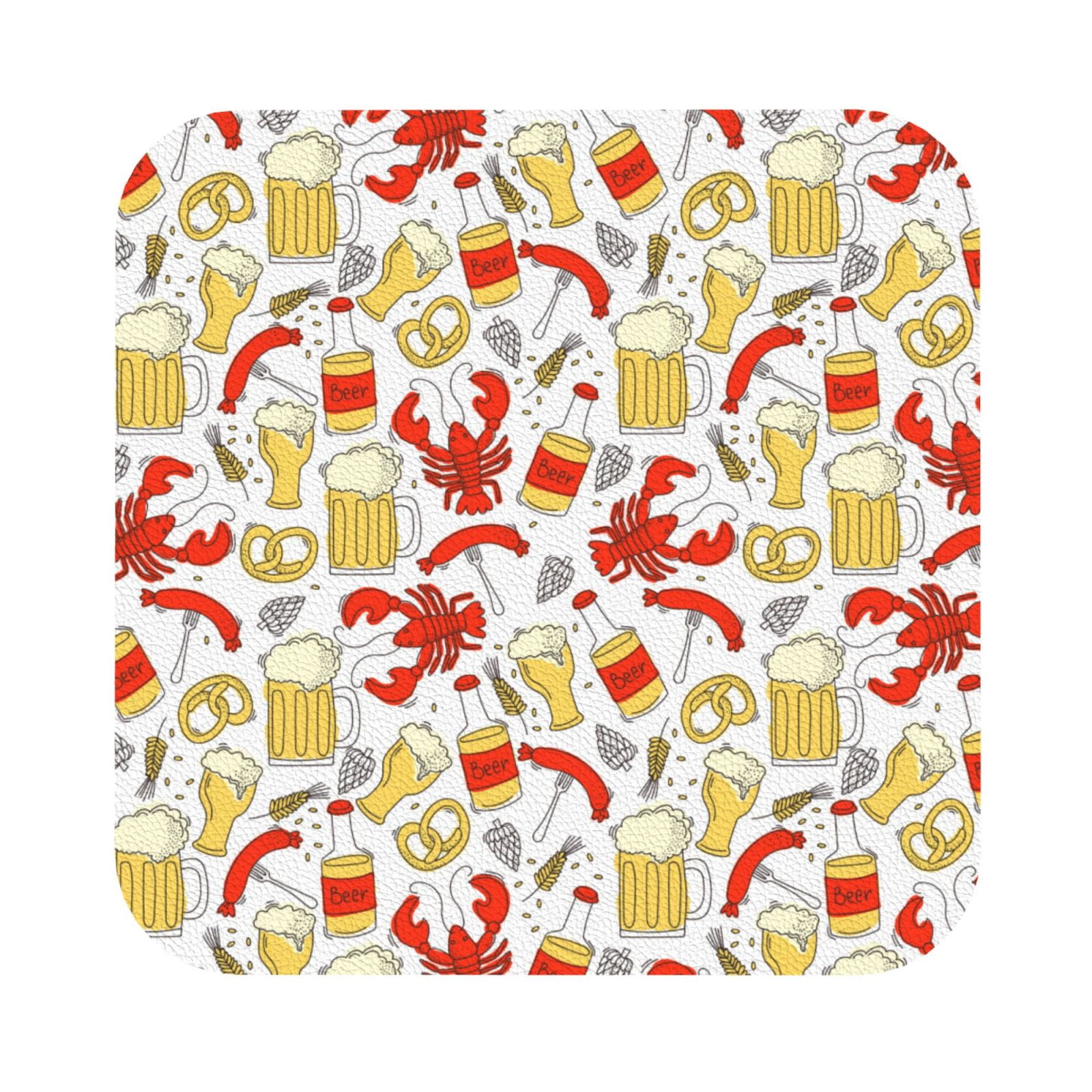 Cauagu Crabs And Beer for Round Coaster,Drink Coasters Set of 4 Leather