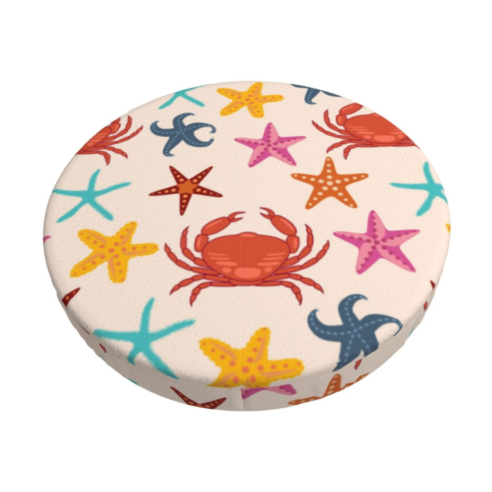 Cauagu Crabs And Seastars Print Round Stool Covers,Seat Cushion for