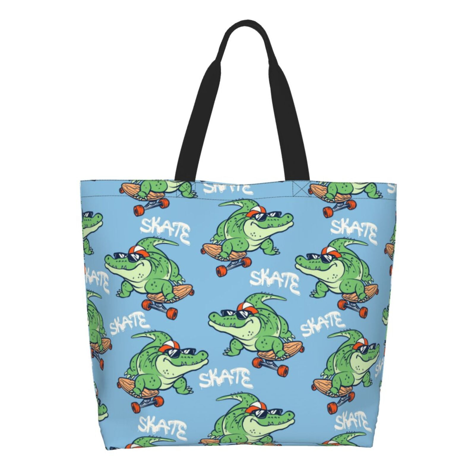 Cauagu Crocodile Riding Skateboard Print Women Large Capacity Tote Bag