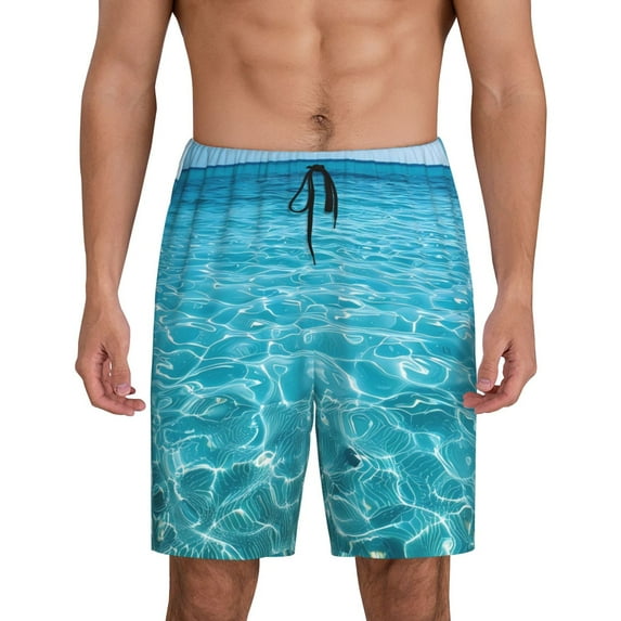Cauagu Crystal Clear Ocean Waves Print Pajama Bottoms for Men Sleep Pajama Shorts Elastic Waistband Sleep Pajama Short Men's PJ Shorts -X-Large