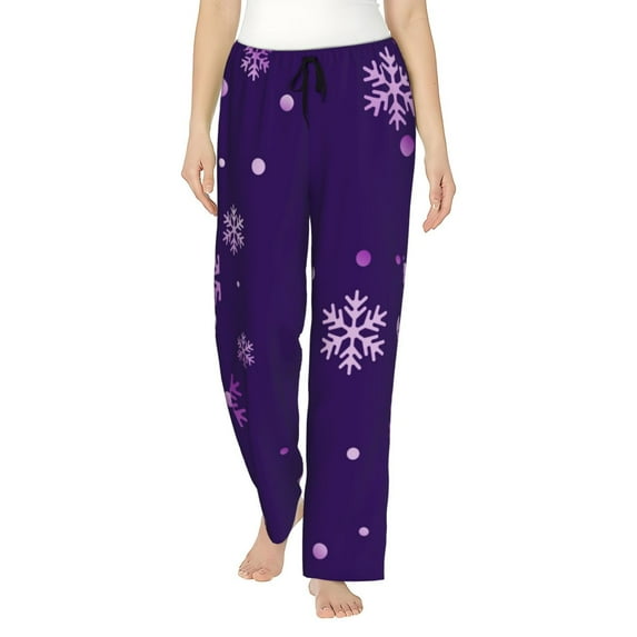 Cauagu Crystal Purple Snowflake Pajama Pants for Women Loose Fit Wide Leg Trouser Pants Casual Elastic Waist Drawstring Lounge Pants