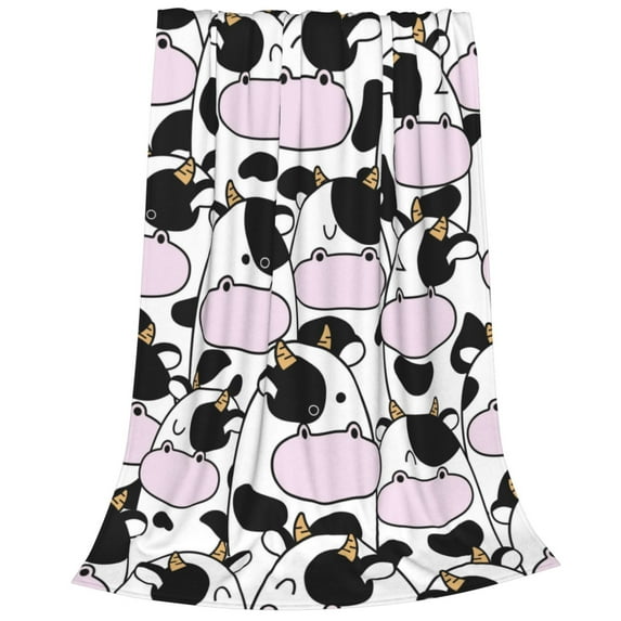 Cauagu Cute Animal with Cow Pattern Flannel Bed Blankets,Fleece Blanket Comfortable Air Conditioning Blanket for Sofa Bed Travel Couch & Living Room -60"x50"