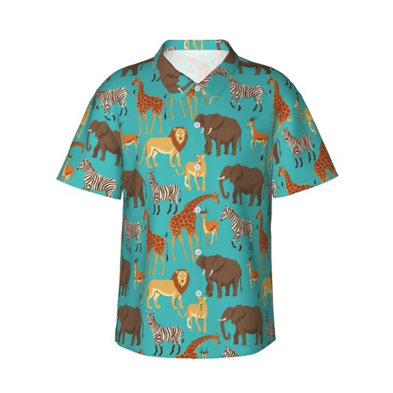 Cauagu Cute Animals Print Hawaiian Shirt for Men,Casual Short Sleeve Button Down Shirts Summer Beach Men's Regular-Fit Short-Sleeve Print Shirt -Medium