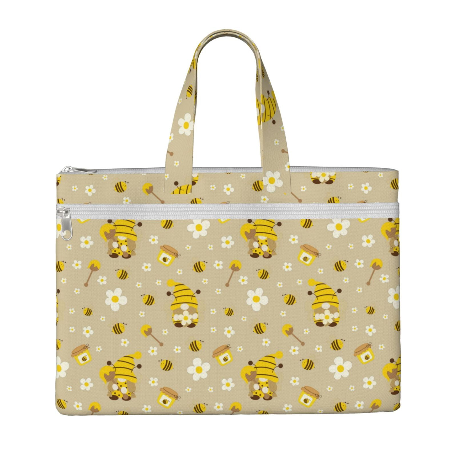 Cauagu Cute Bee Gnomes Pattern Canvas Tote File Bag, Zipper Tote Bag ...