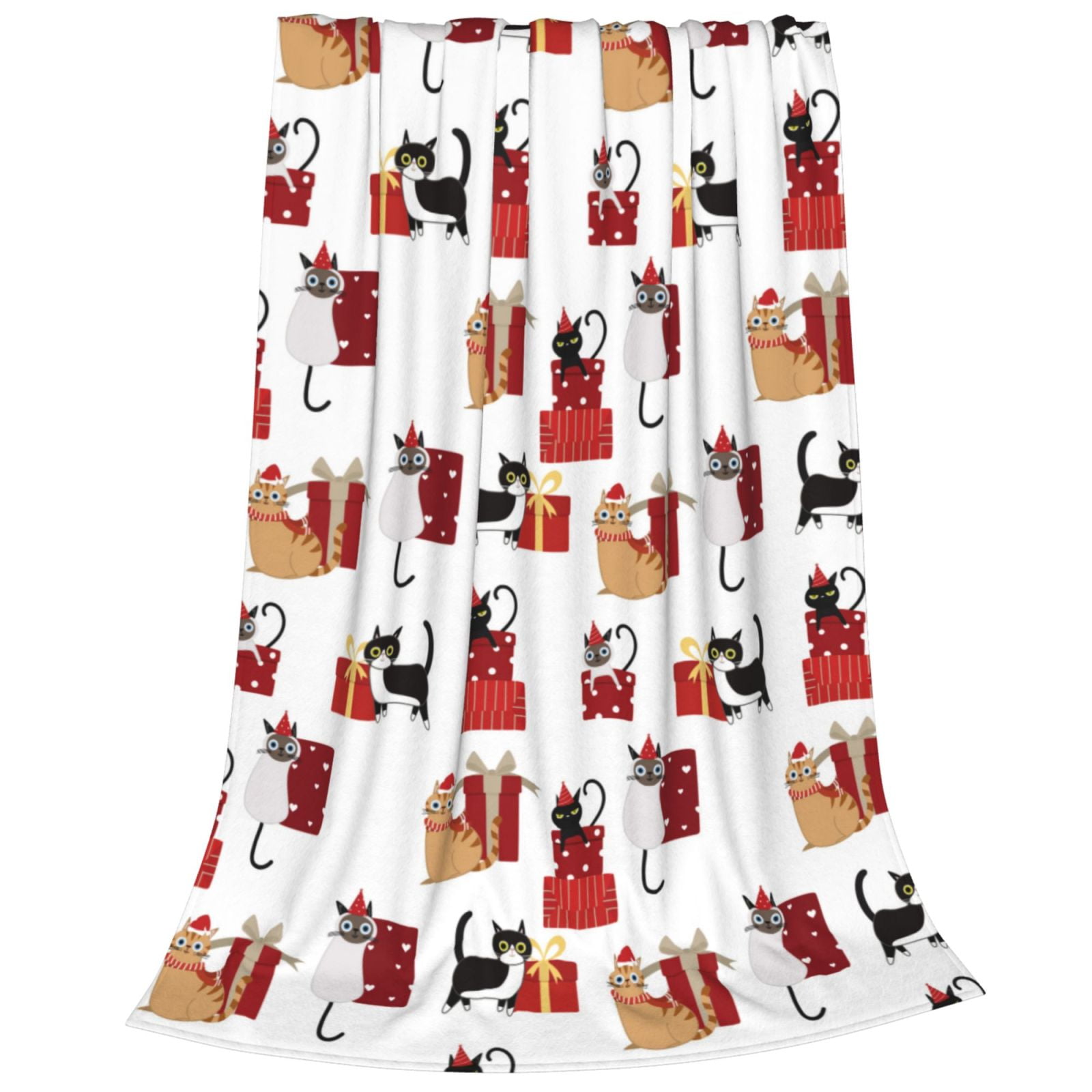 Cauagu Cute Cat And Christmas Gift Pattern Flannel Bed Blankets,Fleece