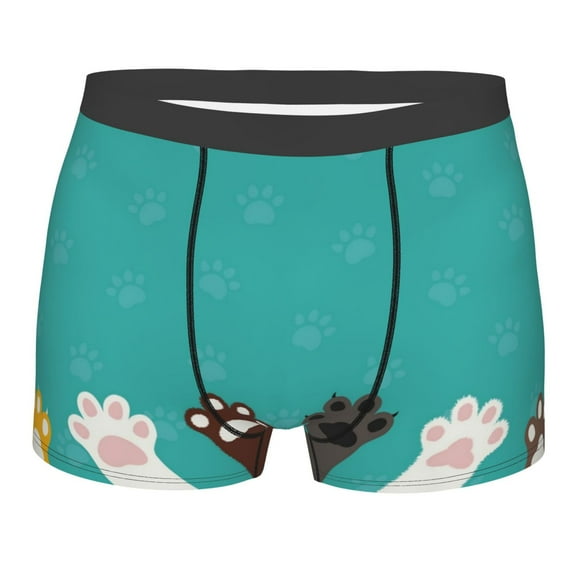 Cauagu Cute Cat Paw And Dog Print Boxer Briefs for Men,Comfortable Breathable Men's Underwear Moisture Wicking Underpants -Medium