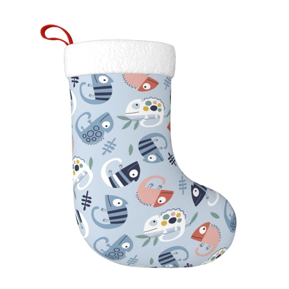 Cauagu Cute Chameleons On Blue for Christmas Stockings,1-Pack Large Xmas Stocking Holiday and Farmhouse Stocking Fit for Christmas Holiday Party Decoration(17.7*11 Inch)