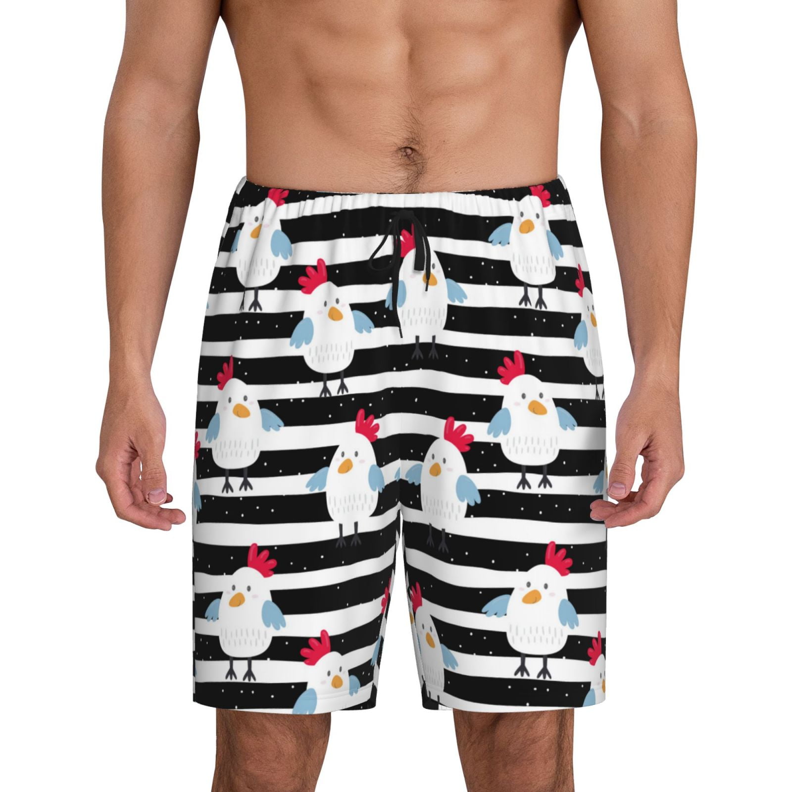 Cauagu Cute Chicken Print Pajama Bottoms for Men Sleep Pajama Shorts
