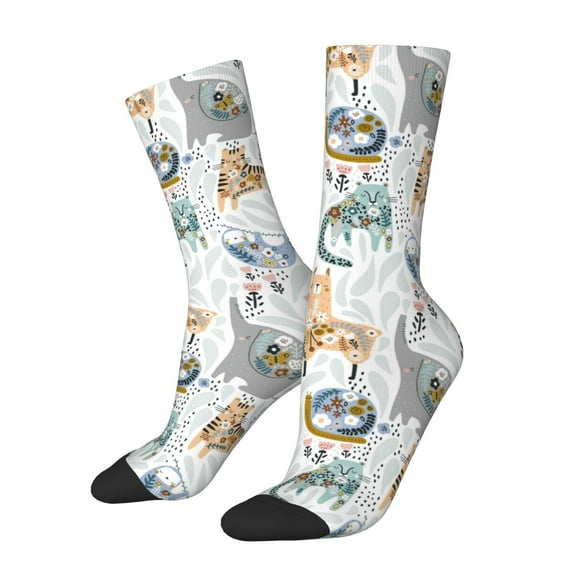 Cauagu Cute Colorful Animal Print Crew Socks for Women and Men,Adult Athletic Running Socks 1-Pair Sports Socks Work Gear Socks with Moisture Wicking