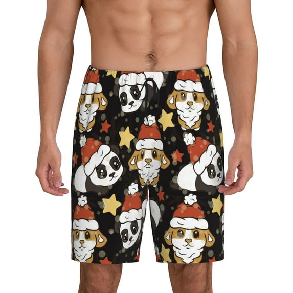 Cauagu Cute Dog Panda Print Pajama Bottoms for Men Sleep Pajama Shorts Elastic Waistband Sleep Pajama Short Men's PJ Shorts -X-Large