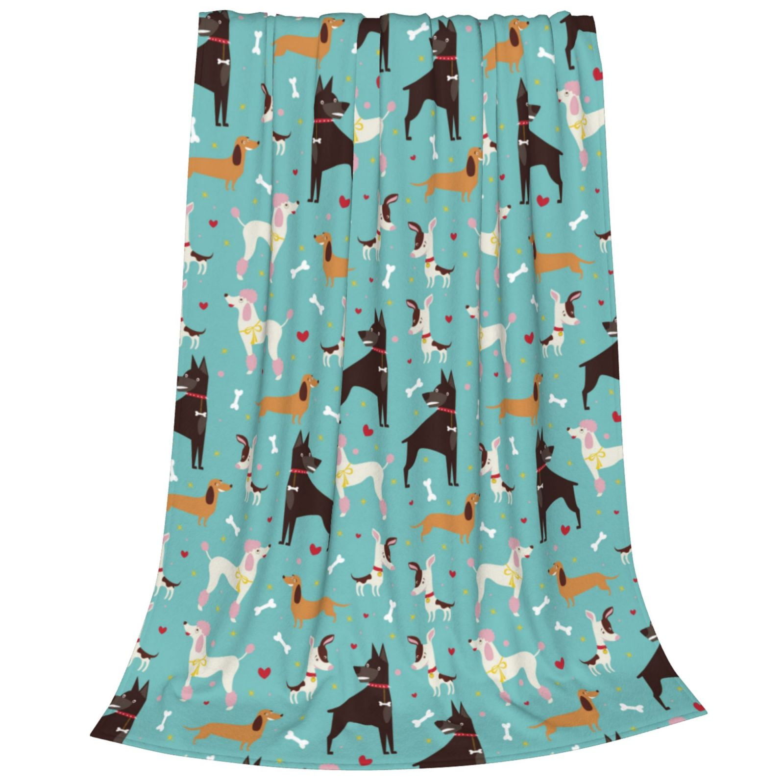 Cauagu Cute Dog Pattern Flannel Bed Blankets,Fleece Blanket Comfortable