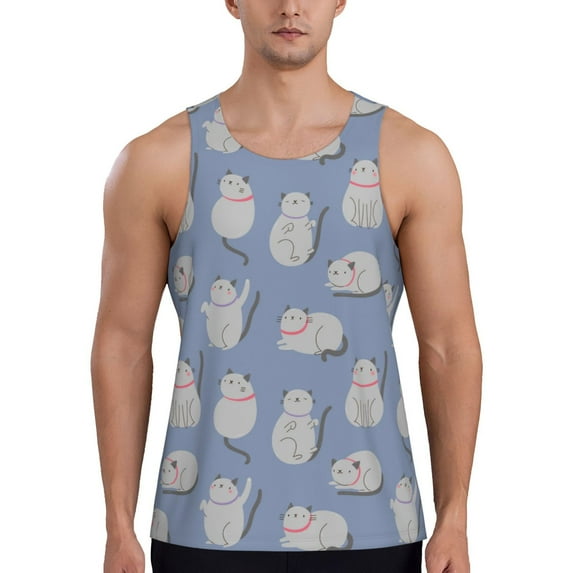 Cauagu Cute Fat Cat Print Men's Sleeveless Muscle Shirts,Tank Tops Quick Dry Workout Tank Top Gym Muscle Tee Fitness Bodybuilding T Shirt for Men-3X-Large
