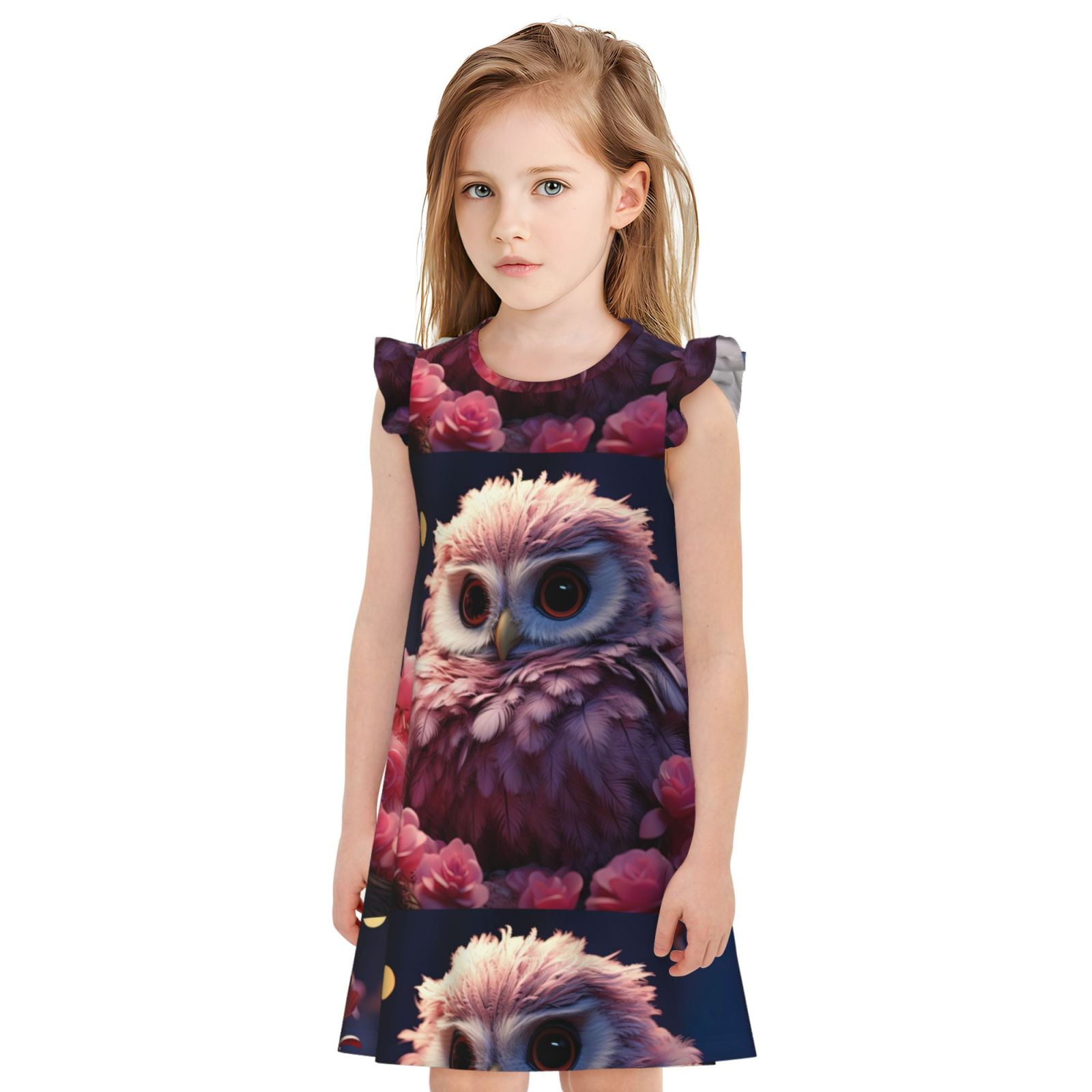 Cauagu Cute Flower Owl Girls Nightgowns Sleepwear Short Sleeve Pajama