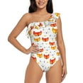 thumbnail image 1 of Cauagu Cute Fox with Heart Print Women's Sexy One Piece Swimsuits One Shoulder Ruffle Tummy Control Bathing Suit Slimming Swimwear-Large, 1 of 6