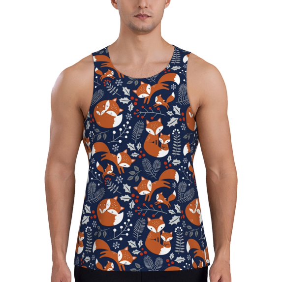 Cauagu Cute Foxes Print Men's Sleeveless Muscle Shirts,Tank Tops Quick Dry Workout Tank Top Gym Muscle Tee Fitness Bodybuilding T Shirt for Men-Medium