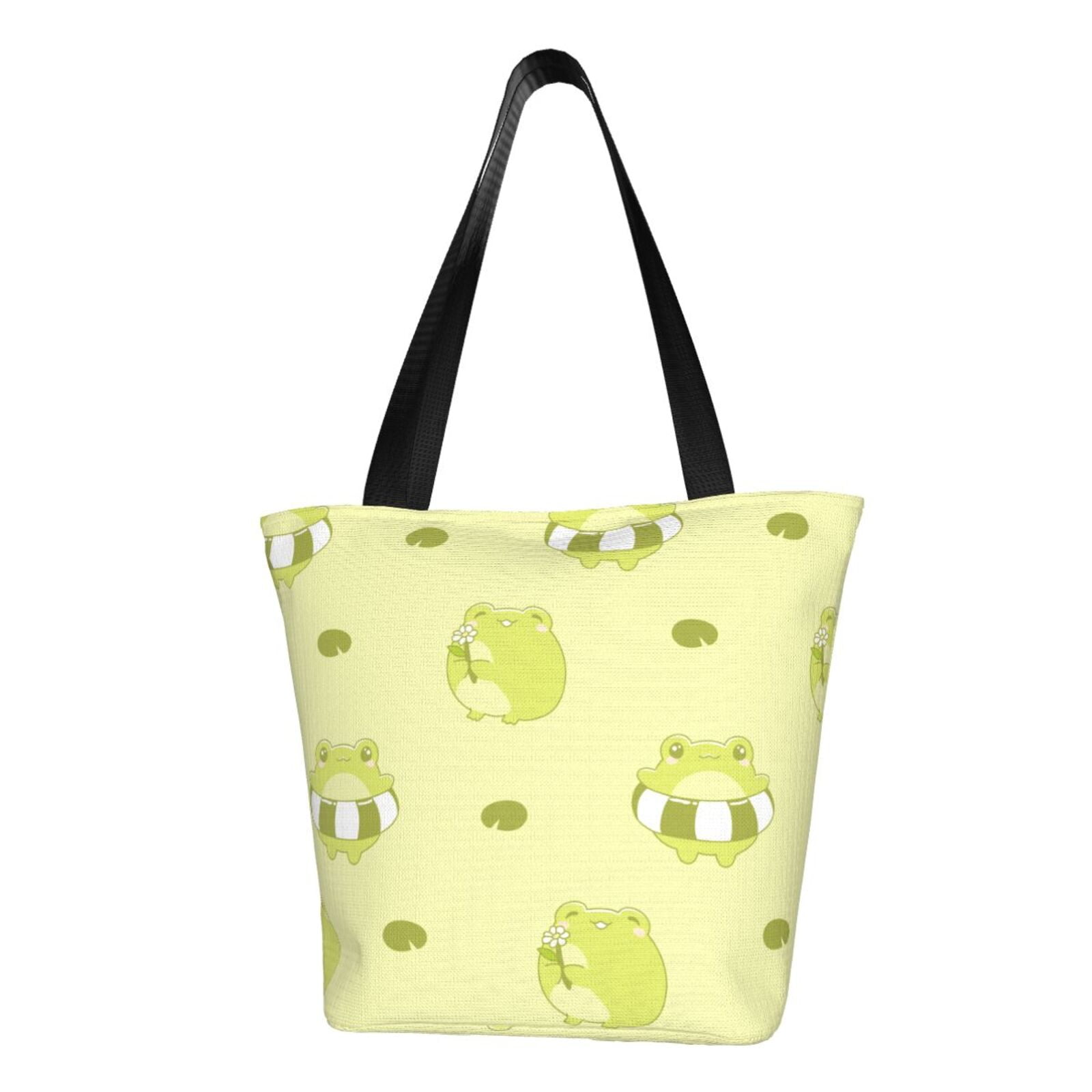Cauagu Cute Frog3 Print Canvas Aesthetic Tote Bag for Women Beach Bag