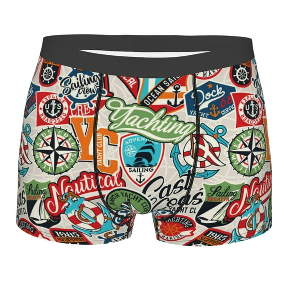 Cauagu Cute Nautical Print Boxer Briefs for Men,Comfortable Breathable Men's Underwear Moisture Wicking Underpants -Medium