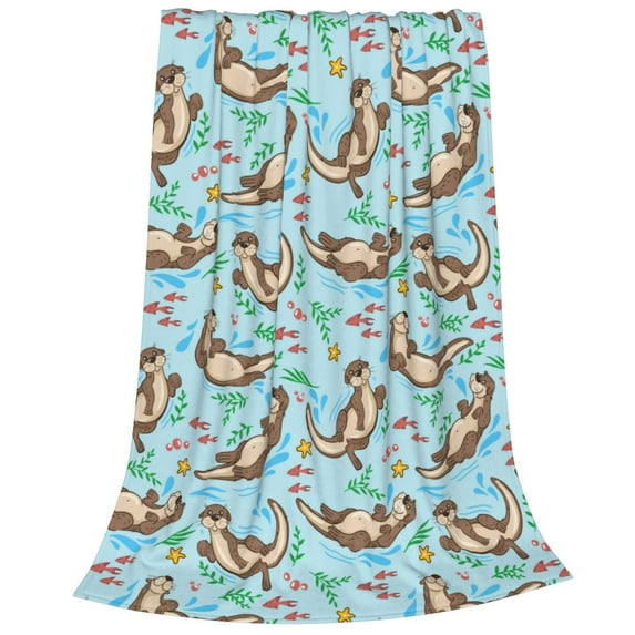 Cauagu Cute Otters Pattern Flannel Bed Blankets,Fleece Blanket Comfortable Air Conditioning Blanket for Sofa Bed Travel Couch & Living Room -50"x40"