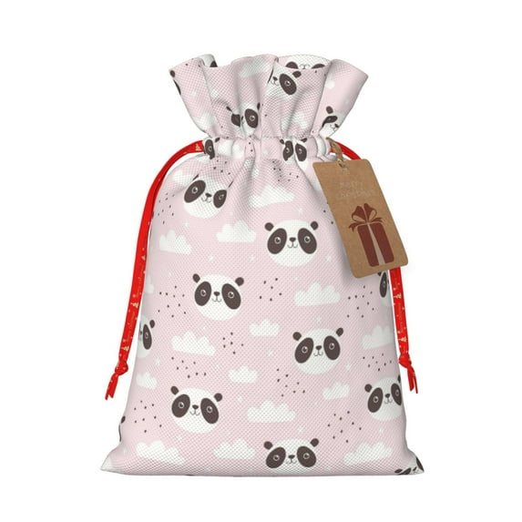 Cauagu Cute Panda Pattern Christmas Gift Bag,Drawstring Xmas Gift Bags Holiday Gift Wrapping Gift Pouch with Tag Holiday Gift Bags Party Favor Bags,1PCS-Medium