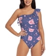 thumbnail image 1 of Cauagu Cute Pig Print Women's Sexy One Piece Swimsuits One Shoulder Ruffle Tummy Control Bathing Suit Slimming Swimwear-Large, 1 of 6