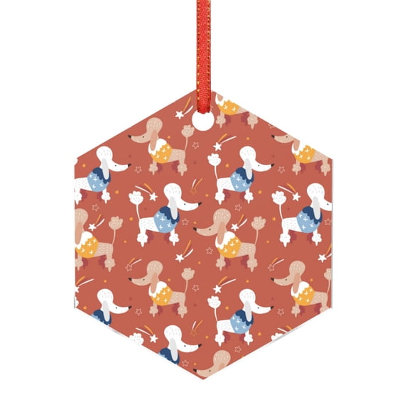 Cauagu Cute Poodle Dog Pattern Acrylic Christmas Pendant,1-Pack Christmas Ornaments Xmas Tree Decor Christmas Décor with Ribbon Cute Tree Hanging for Party Favors-Hexagon