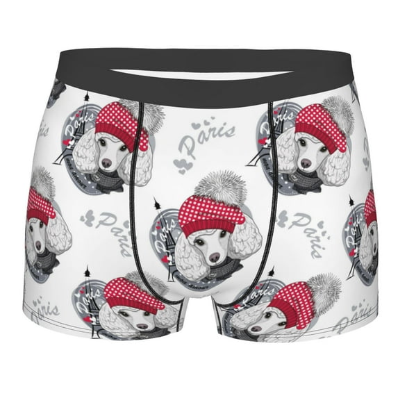 Cauagu Cute Poodle Dog Print Boxer Briefs for Men,Comfortable Breathable Men's Underwear Moisture Wicking Underpants -Medium