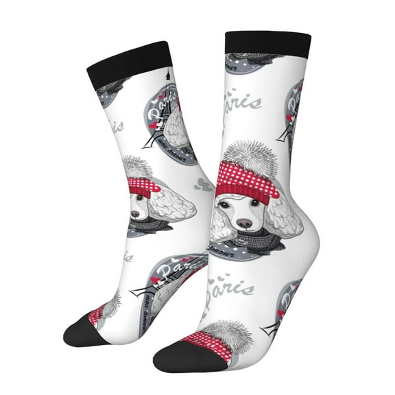 Cauagu Cute Poodle Dog Print Crew Socks for Women and Men,Adult Athletic Running Socks 1-Pair Sports Socks Work Gear Socks with Moisture Wicking