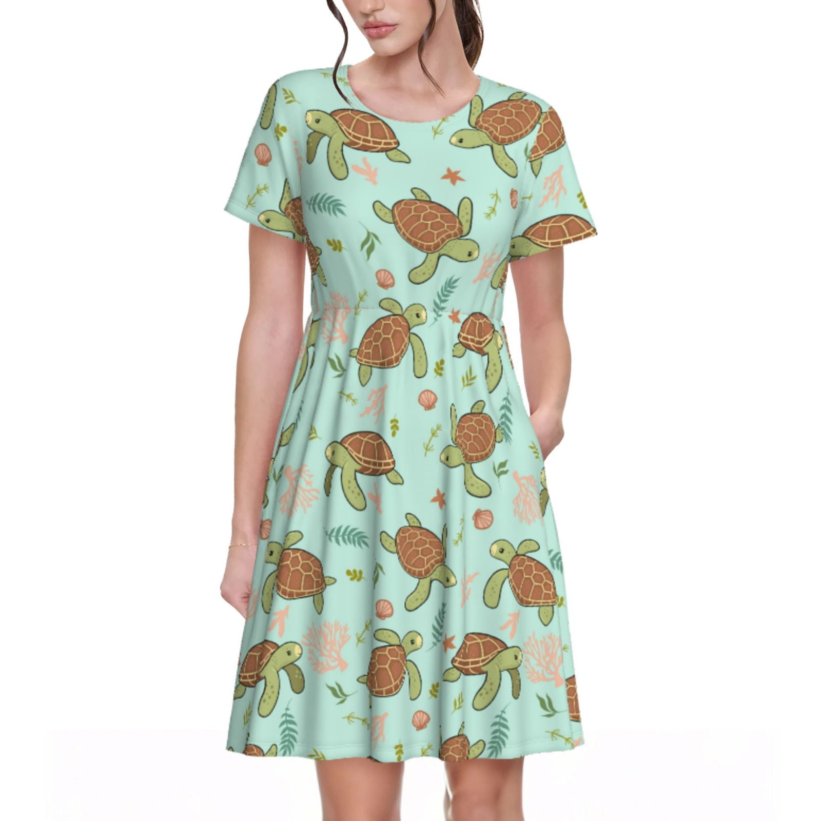 Cauagu Cute Sea Turtles Print Summer Dresses for Women 2025 Loose Short ...