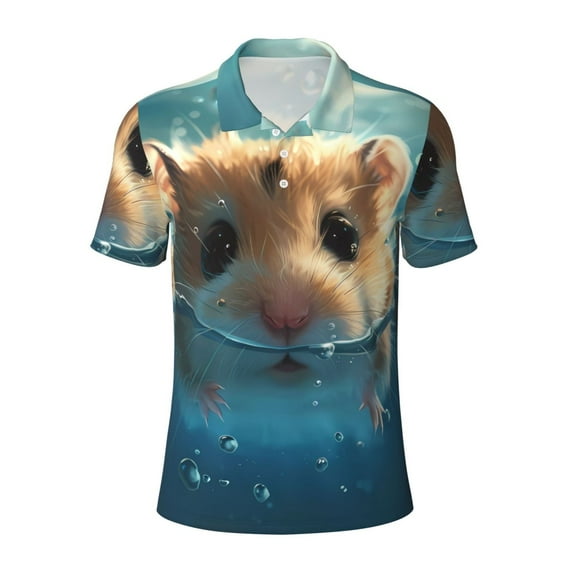 Cauagu Cute Swimming Guinea Pig Print Men's Polo Shirts, Short-Sleeve Polo Shirts for Men Performance Golf Shirt Athletic Casual Collared T-Shirt-X-Large
