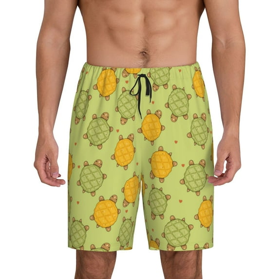 Cauagu Cute Turtle Print Pajama Bottoms for Men Sleep Pajama Shorts Elastic Waistband Sleep Pajama Short Men's PJ Shorts -Small