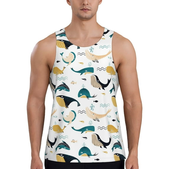 Cauagu Cute Whale Print Men's Sleeveless Muscle Shirts,Tank Tops Quick Dry Workout Tank Top Gym Muscle Tee Fitness Bodybuilding T Shirt for Men-4X-Large