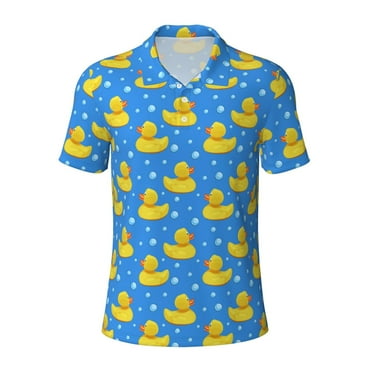 Cauagu Cute Yellow Rubber Ducks Print Men's Polo Shirts, Short-Sleeve Polo Shirts for Men Performance Golf Shirt Athletic Casual Collared T-Shirt-Small