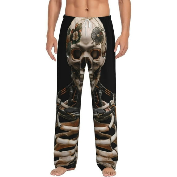 Cauagu Cyber Skeleton With Tattoos Mens Pajama Pants Sleep & Lounge Pants,PJ Bottoms with Pockets-Large