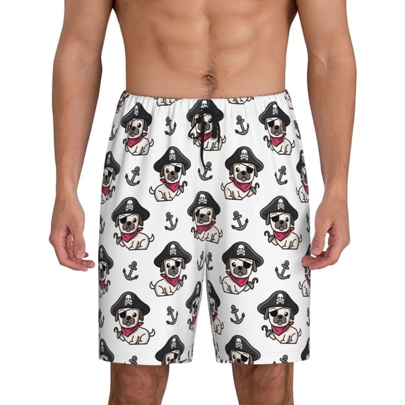 Cauagu Pirate Puppy Print Pajama Bottoms for Men Sleep Pajama Shorts Elastic Waistband Sleep Pajama Short Men's PJ Shorts -4X-Large