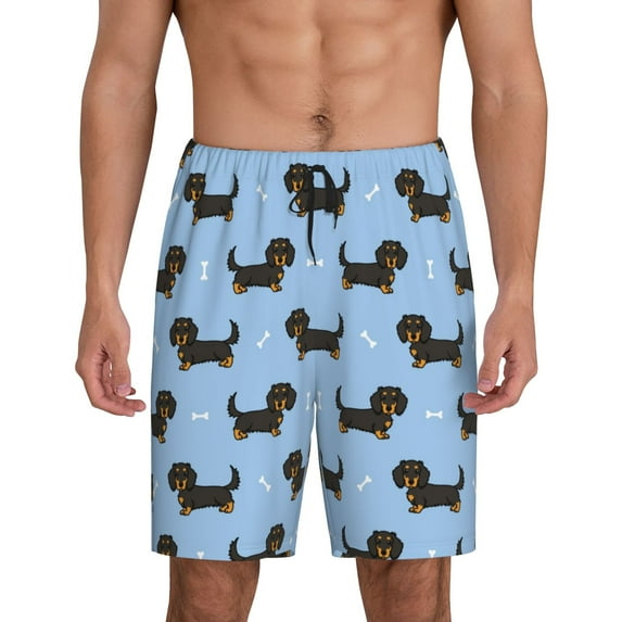 Cauagu Dachshund Dog Print Pajama Bottoms for Men Sleep Pajama Shorts Elastic Waistband Sleep Pajama Short Men's PJ Shorts -3X-Large