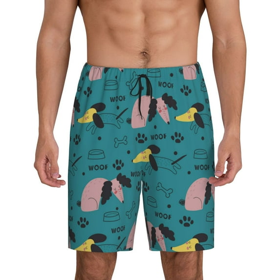 Cauagu Dachshund Dog Print Pajama Bottoms for Men Sleep Pajama Shorts Elastic Waistband Sleep Pajama Short Men's PJ Shorts -X-Large