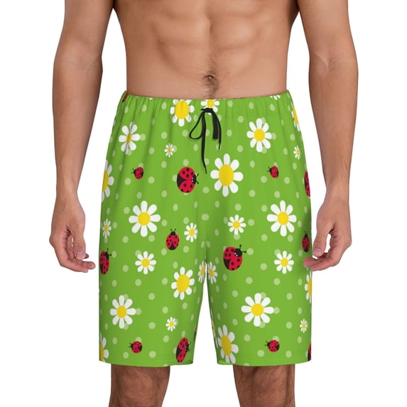 Cauagu Daisies And Ladybugs Print Pajama Bottoms for Men Sleep Pajama Shorts Elastic Waistband Sleep Pajama Short Men's PJ Shorts -4X-Large