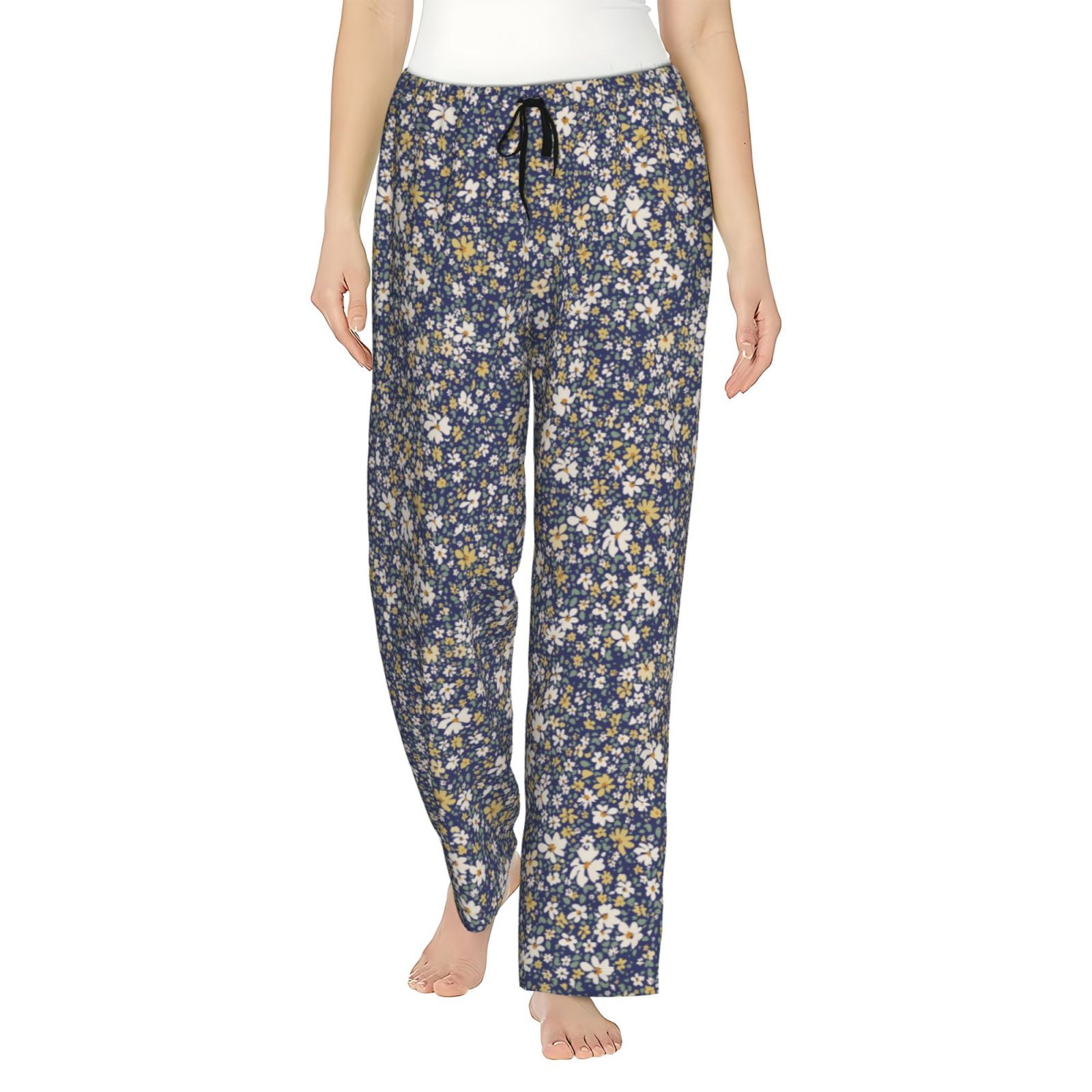 Cauagu Daisies Flowers Pajama Pants for Women Loose Fit Wide Leg Trouser Pants Casual Elastic