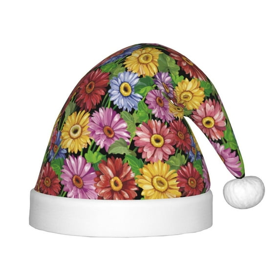 Cauagu Daisies Flowers Pattern Christmas Hat for Kids,Xmas Holiday Hat Santa Hat for Boys & Girls Festive Headwear Accessories for Christmas/New Year/Holiday
