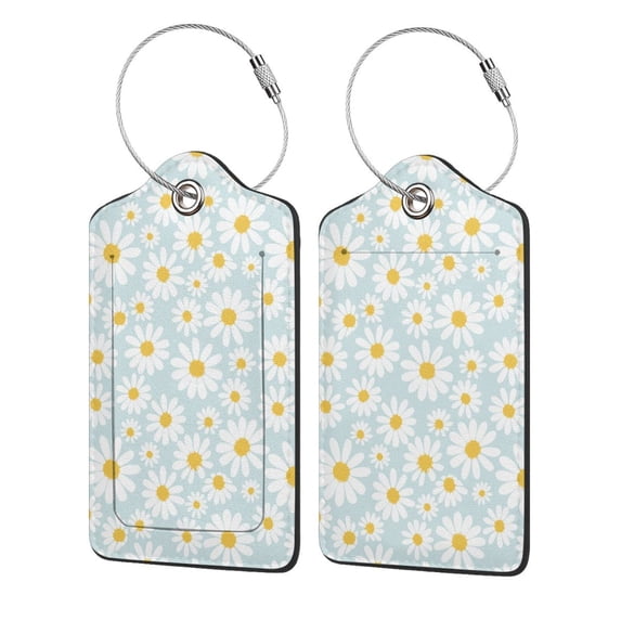 Cauagu Daisies Flowers Print Luggage Tags,Leather Luggage Tags for Suitcases Personalized Travel Tag Privacy Protection Bag Tags Travel Essentials-4 PCS