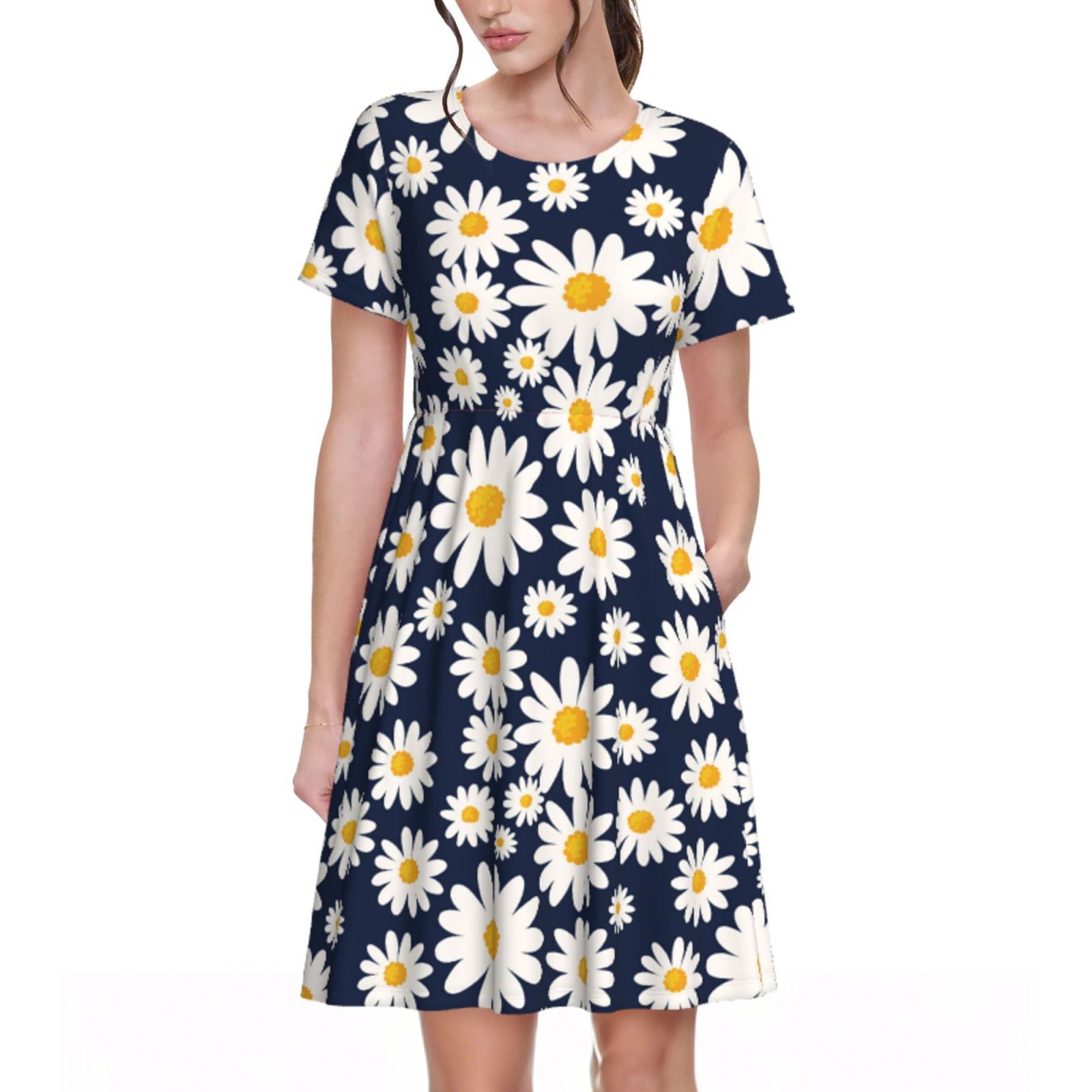 Cauagu Peacock'S Tail Print Summer Dresses For Women 2025 Loose Short Sleeve Casual Sundresses With Pockets