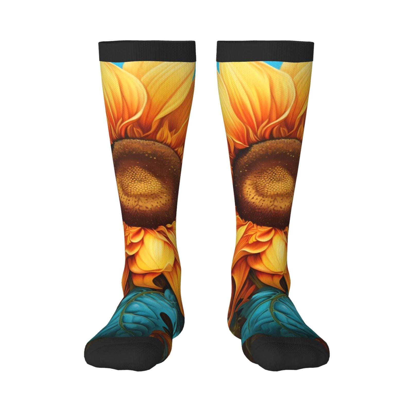 Cauagu Deep Yellow Colorful Sunflower Funny 13.8in Socks for Unisex for