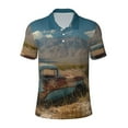Cauagu Deserted Classic Car Landscape Print Men's Polo Shirts, Short