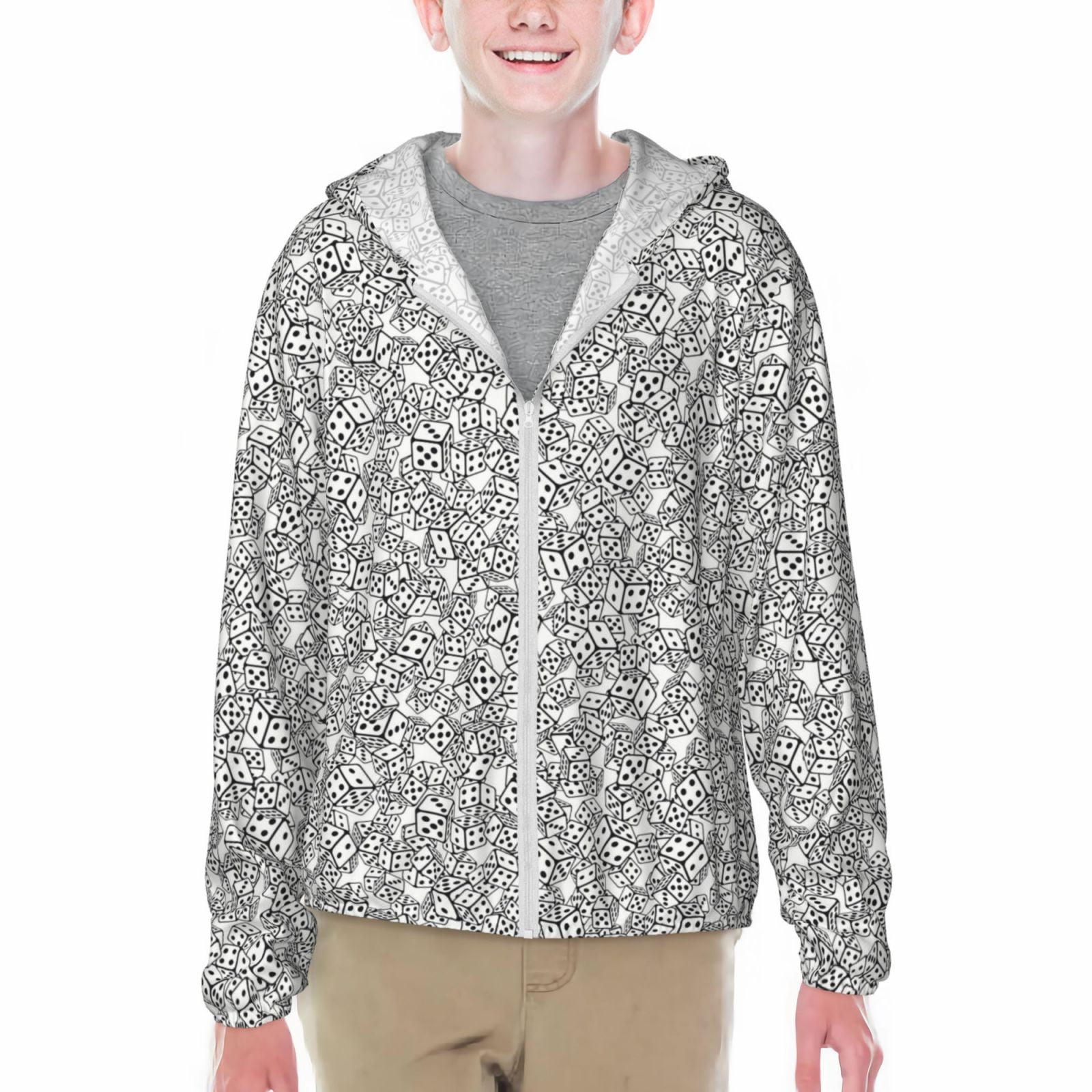 Cauagu Dice Cubes Print Sun Protection Jacket for Teen,FullZipper Long